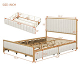 ZUN Full Size Metal Frame Upholstered Bed with 4 Drawers, Linen Fabric, Beige WF311809AAL