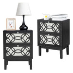 ZUN FCH 2pcs 45*30*60cm MDF Spray Paint, Smoked Mirror, Two-Drawn Carving, Bedside Table, Black 11409601
