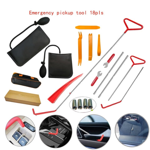 ZUN 18pcs Car Tools Kit with 4 long reach grabbers, 2 air bag pumps, 4 trim removal tools, 4 fastener 75206070