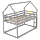 ZUN Twin over Twin Loft Bed with Roof Design, Safety Guardrail, Ladder, Grey W50446267