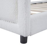 ZUN Teddy Fleece Twin Size Upholstered Daybed with OX Horn Shaped Headboard, White WF308906AAK