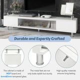 ZUN ON-TREND Sleek Design TV Stand Silver Metal Legs for TV Up to 70", Tempered Glass TV Cabinet WF306451AAK