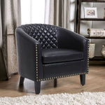 ZUN COOLMORE accent Barrel chair living room chair with nailheads and solid wood legs Black pu leather W39521226