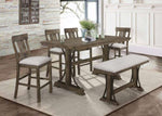 ZUN 2pc Brown Oak & Gray Fabric Counter Dining Chair Rustic Farmhouse Style Standard Dining B011P148060