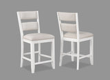 ZUN 2pc Set White Farmhouse Style Ladder Back Counter Height Side Chair Stool Cream Color Upholstered B011135073