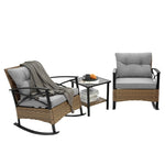 ZUN 3pcs rocking rattan set wholesale leisure chair outdoor rattan rocking chair set grey W640134152