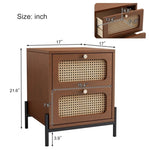 ZUN Modern Cannage Rattan Wood Closet 2-Drawer Side Table End Table Nightstand for Bedroom, Living Room, WF303222AAD
