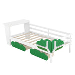 ZUN Twin Size Daybed with Desk, Green Leaf Shape Drawers and Shelves, White WF303126AAK
