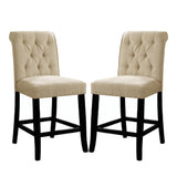 ZUN Set of 2 Padded Chenille Dining Chairs in Beige and Antique Black B016P156584