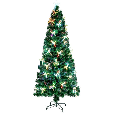 ZUN 6.5ft Pre-Lit Fiber Optical Christmas Tree with Bow Shape Color Changing Led Lights&260 Branch Tips 91712615