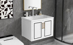 ZUN 24" Wall Mounted Bathroom Vanity with Ceramic Basin, Two Shutter Doors, Solid Wood & MDF Board, WF303107AAK
