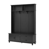 ZUN ON-TREND Modern Style Hall Tree with Storage Cabinet and 2 Large Drawers, Widen Mudroom Bench with 5 WF306450AAB