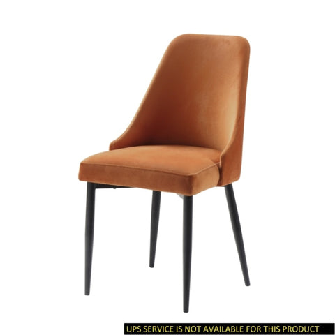 ZUN Modern Sleek Design Velvet Fabric Orange Side Chair Set of 2 Black Finish Metal Legs Dining B011134424