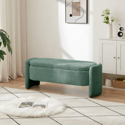 ZUN Ottoman Oval Storage Bench 3D Lamb Fleece Fabric Bench with Large Storage Space for the Living Room, W1825133468