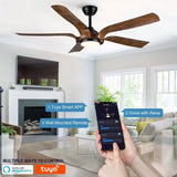 ZUN Smart 56" Integrated LED Ceiling Fan with Antique Brown Blades in Matte Black Fan Body Finish W1367121898