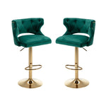 ZUN Bar Stools With Back and Footrest Counter Height Dining Chairs-Velvet Green-2PCS/SET W67663279