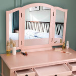 ZUN Dresser Three-Fold Square Mirror Drawers Roman Column Table/Stool Fluorescent Pink 89448772