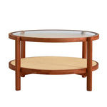 ZUN Modern minimalist circular double-layer solid wood coffee table, craft glass tabletop, second layer W1151104956