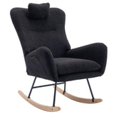 ZUN 35.5 inch Rocking Chair with Pocket, Soft Teddy Fabric Rocking Chair for Nursery, Comfy Wingback W1372127787