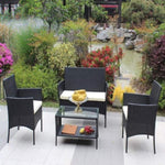 ZUN 4 PC Rattan Patio Furniture Set Outdoor Patio Cushioned Seat Wicker Sofa W20985037