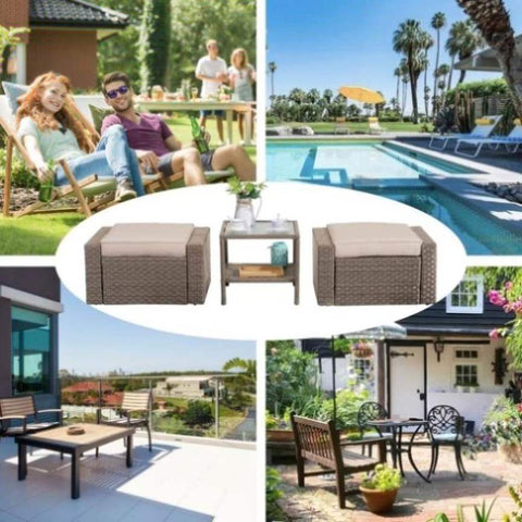 ZUN Wholesale Rattan Wicker Brown Footstools And Ottomans Small Patio Furniture Set With Coffee Table W1828P149758