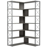 ZUN Silver+Grey 7-Tier Bookcase Home Office Bookshelf, L-Shaped Corner Bookcase with Metal Frame, WF296291AAD
