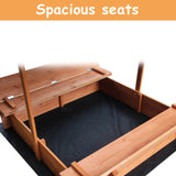 ZUN Wooden Sandbox with Convertible Cover Kids Outdoor Backyard Bench Play Sand Box 22530307