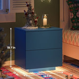 ZUN Nightstands LED Side Tables Bedroom Modern End Tables with 2 Drawers for Living Room Bedroom Blue W2178P150101