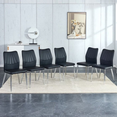 ZUN 6 black dining chairs. Modern chairs from the Middle Ages. Made of PU material cushion and silver W1151135524