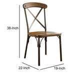 ZUN Industrial Style Set of 2pcs Dining Chairs Metal Frame Natural Elm, Bronze Wooden Contour Seat B011P160050