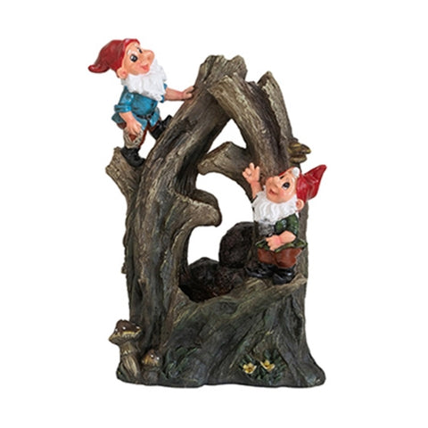 ZUN 8.3x4.7x13.8" Decorative Woodland Gnome Water Fountain with LED Light, Brown W2078138941