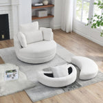 ZUN 39"W Oversized Swivel Chair with moon storage ottoman for Living Room, Modern Accent Round Loveseat W83489911