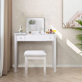 ZUN Accent White Vanity Table Set with Upholstered Stool and Flip-Top Mirror and 2 Drawers, Jewelry W760102719
