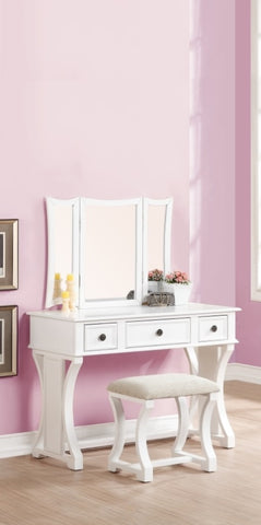 ZUN Unique Modern Bedroom Vanity Set w Stool Foldable Mirror Drawers White Color MDF Veneer 1pc Vanity B011111843