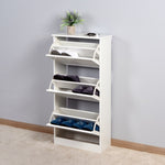 ZUN Wooden Shoe Cabinet for Entryway, White Shoe Storage Cabinet with 3 Flip Doors 20.94x9.45x43.11 inch W40935621