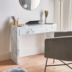 ZUN Modern Design Tempered Glass Marble Texture Vanity Table Dressing Table for Bedroom, Living Room W1043119956