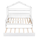ZUN Wooden Full Size House Bed with Twin Size Trundle,Kids Bed with Shelf, White WF301683AAK