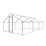 ZUN 9.8'L x 19.7'W Large Chicken Coop Metal Chicken Run Walk-in Poultry Cage Spire-Shaped with 59951605