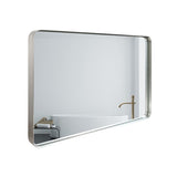 ZUN 36x30inch Glossy Brushed Silver Rounded Corner Rectangle Wall Mirror For Bathroom Metal Frame Wall W2091126974