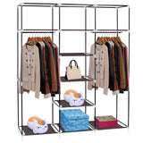 ZUN 69" Portable Clothes Closet Non-Woven Fabric Wardrobe Double Rod Storage Organizer Dark Brown 72079783