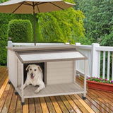 ZUN Outdoor fir wood dog house with an open roof ideal for medium to large dogs. Dog house with large W1427134645