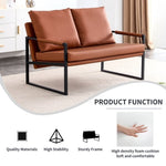 ZUN Modern Two-Seater Sofa Chair with 2 Pillows - PU Leather, High-Density Foam, Black Coated Metal W115184305
