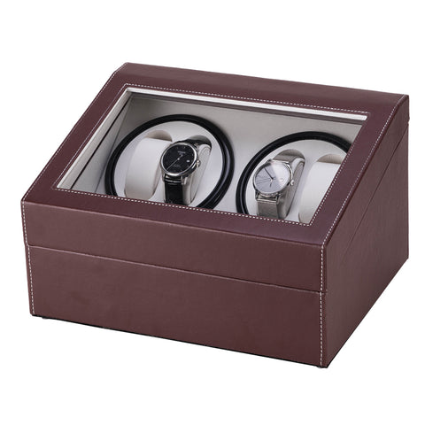 ZUN Brown Leather Watch Winder Storage Auto Display Case Box 4 6 Automatic Rotation 27700804