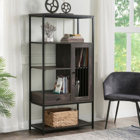 ZUN Home Office Bookcase and Bookshelf 5 Tier Display Shelf with Doors and Drawers, Freestanding PP295217DAA
