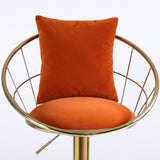 ZUN Orange velvet bar chair, pure gold plated, unique design,360 degree rotation, adjustable W117064134