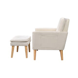 ZUN cream white velvet armchair with ottoman W58864968