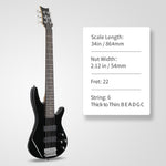 ZUN Full Size GIB 6 String H-H Pickup Electric Bass Guitar Bag Strap Pick 43681699
