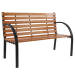 ZUN 48" Hardwood Slotted Steel Cast Iron Frame Outdoor Patio Garden Bench Park Seat 76069296