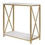 ZUN 2-Tier Console Table, Gold Sofa Entry Table with White Top and Gold Metal Frame for Home 88885194