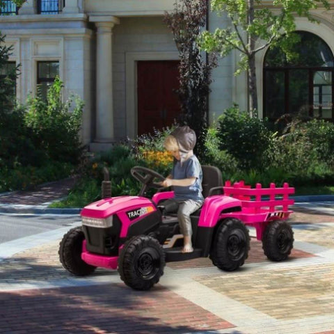 ZUN 12V Kids Ride On Tractor with Trailer, Battery Powered Electric Car w/ Music, USB, Music, LED W104158319